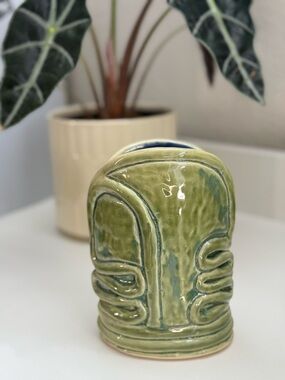 Hand Crafted Olive Green Sculptural Ceramic Vase